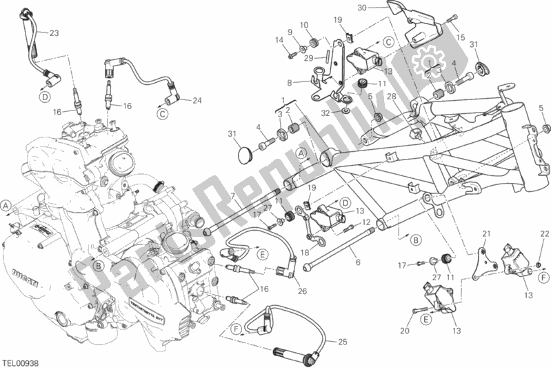 Alle onderdelen voor de Kader van de Ducati Multistrada 1200 S Pikes Peak USA 2016